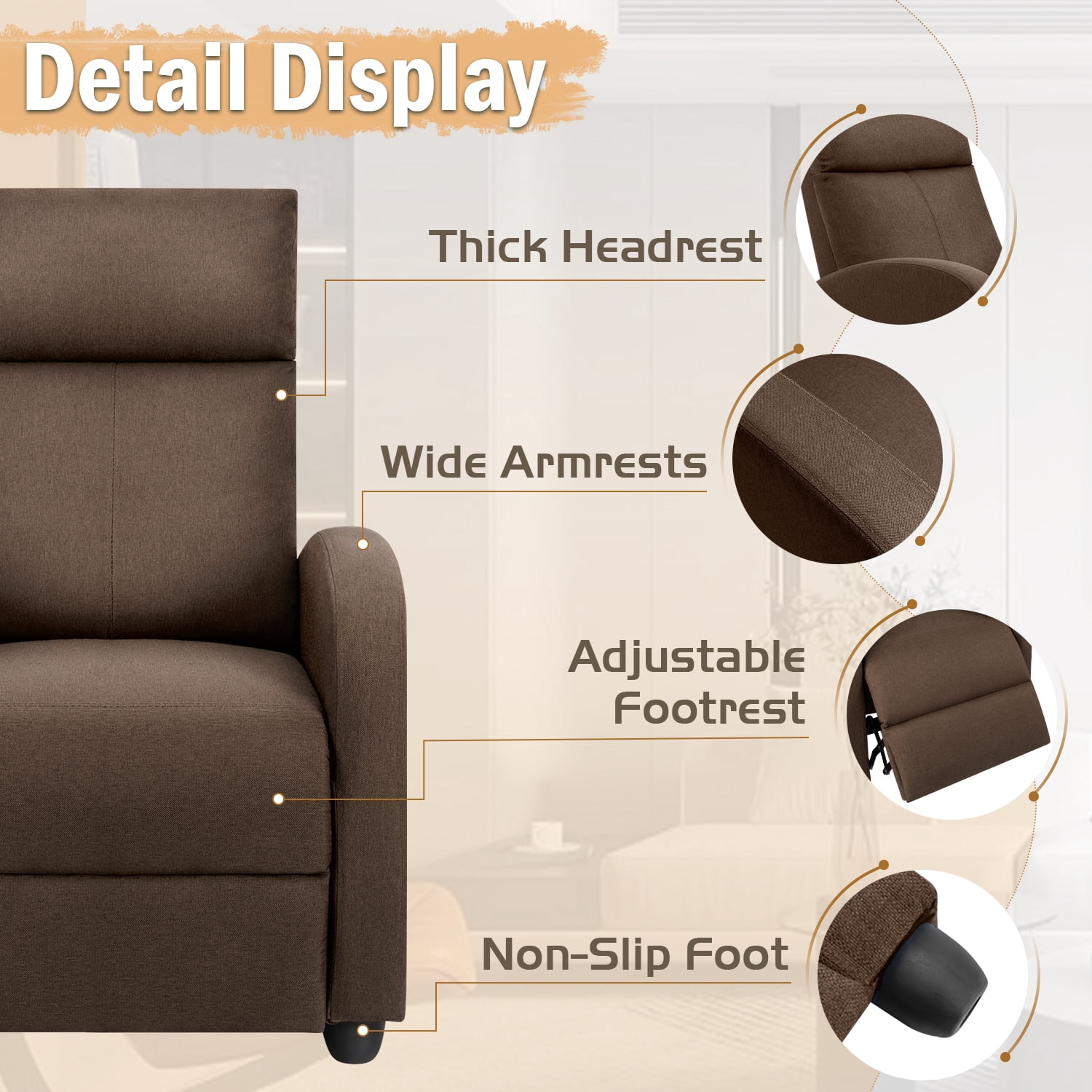 Vineego Massage Sofa Chair,Adjustable Fabric Recliner Home Theater Seating with Padded Backrest and Thick Seat Cushion ,Gray