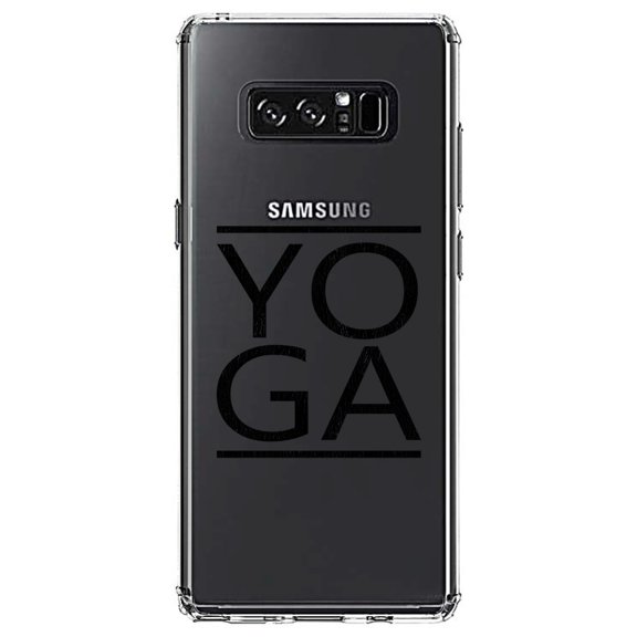 DistinctInk Clear Shockproof Hybrid Case for Samsung Galaxy Note 8 - TPU Bumper Acrylic Back Tempered Glass Screen Protector - Yoga Black Word Art