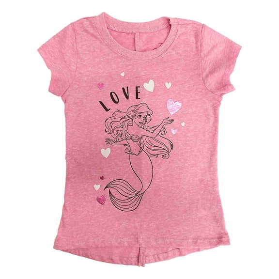 Disney Princess Toddler Girls Pink Ariel Little Mermaid Valentines Shirt 3T