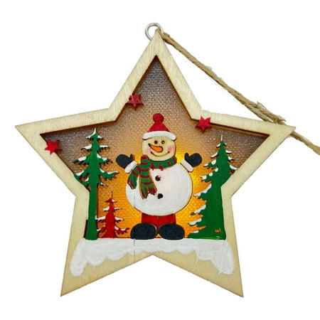 

Christmas Tree Pendant Decor | LED Glowing Wooden Hanging Crafts | Classic Santa Elk Snowman Window Scene Decoration Christmas Tree Hanging Decorations