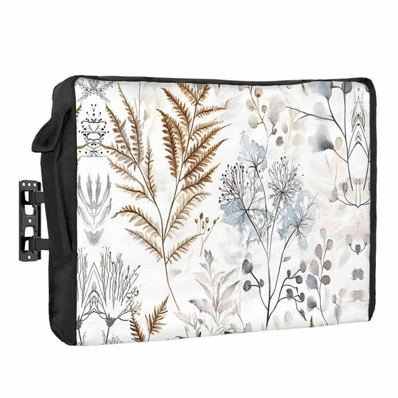 Outdoor TV Cover 52 to 55 Inches, Pastoral Vintage Watercolor Leaves Botanical Farmhouse Waterproof and Weatherproof TV Cover with Remote Control Pocket, Flat Screen TV Cover Protector for Outside TV