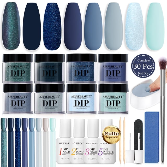 Kit de uñas en polvo AZUREBEAUTY, 30 unidades, con palitos de uñas y capa superior