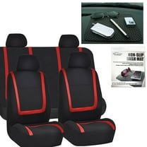 FH Group Car Seat Covers Red Black Set for Auto w/Head Rests, Dash Grip Pad