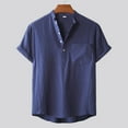 thumbnail image 2 of T-Shirts Rétro à Manches Courtes en Lin Uni Couleur Pure Vintage pour Hommes, 2 of 9