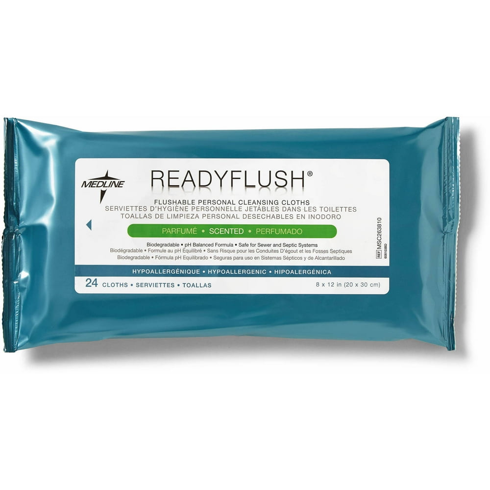 Medline ReadyFlush Flushable Cleansing Wipes, Scented, Case of 576