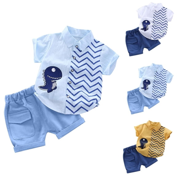 SROBPTY Toddler Boys Summer Set Print Turndown Neck Short Sleeve Top Short Pant for 2-8Y