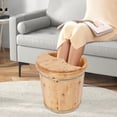 thumbnail image 6 of Modern Foot Tub,15.75" D × 15.75" H Wooden Foot Soak Footbath for Soaking Feet for Solid Wood Handmade Wooden Basin Set with Stool & Lid (Wood), 6 of 9