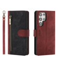 thumbnail image 1 of SaniMore for Samsung Galaxy S22 Ultra 6.8" 2022 Wallet Case, [Removeable Wrist Strap][Zipper Cash Pocket + Card Slots] Flip Kickstand Full Protective Magnetic Closure Retro Cover, Red+Black, 1 of 11