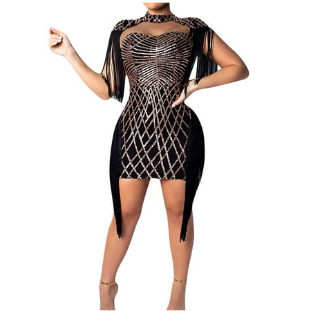 

cllios Women Nightclub Party Sexy Club Sequins Fringe Tassel Sheath Sleeveless Dresses for women 2023