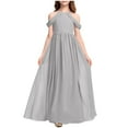 thumbnail image 1 of Ashirexll Robes Filles Sans Manches Col Rond Couleur Unie Robe en Tissu Chiffon Longueur Longue Argent 4-5 Ans, 1 of 5