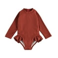 thumbnail image 1 of EYIIYE Baby Girls One Piece Swimsuit Zip Ruffled Long Sleeve Bathing Suit, 1 of 7