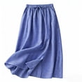 thumbnail image 2 of Women's Embroidery Cotton Linen Midi Skirts A Line Flowy Swing Elastic Waist Bohemian Skirt Casual Beach Party Skirt Blue 2XL, 2 of 2