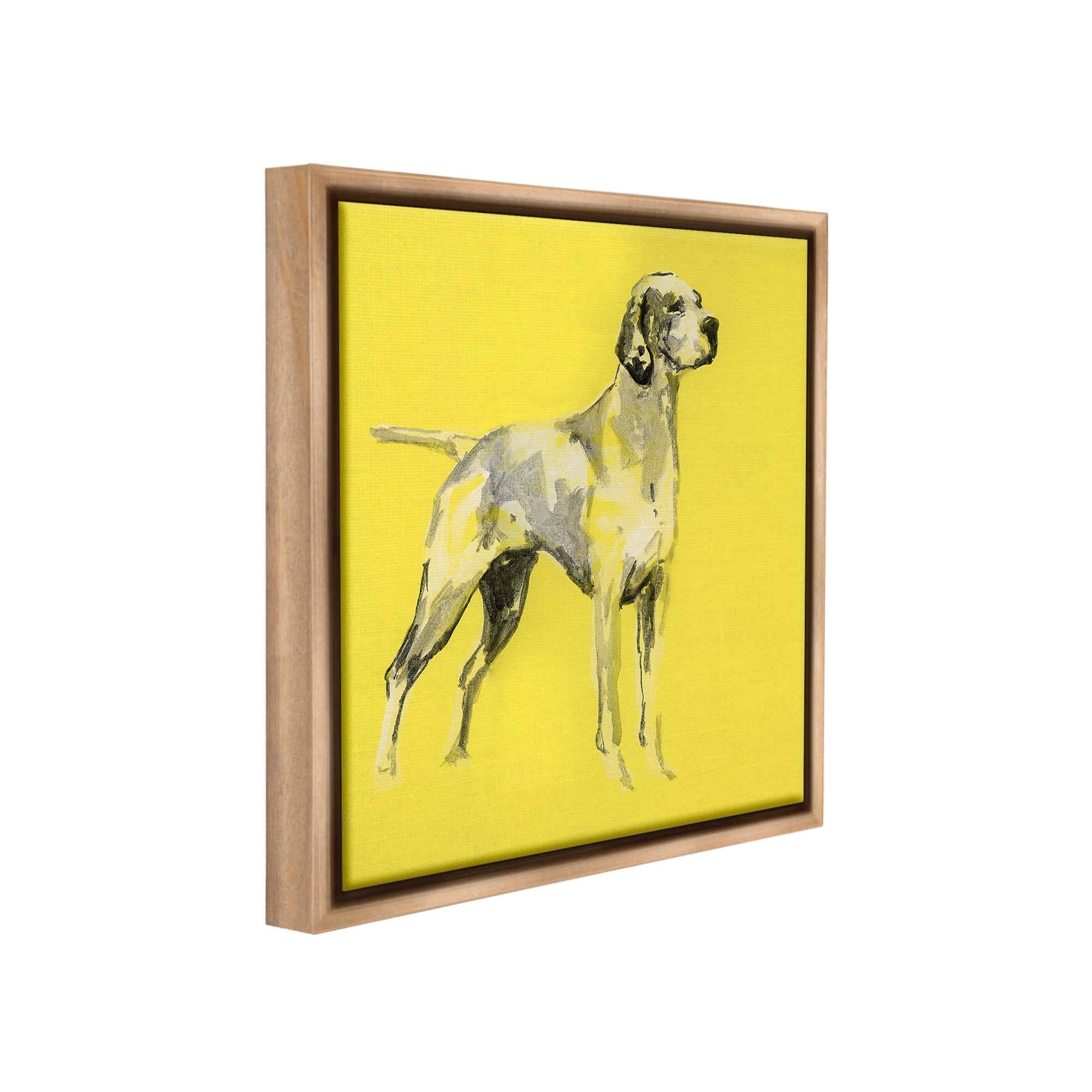 Stupell Industries Modern Dog on Yellow Animals & Insects Painting Brown Floater Framed Canvas Art Print Wall Art, 18 x 18