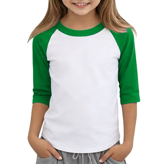 Kids Girls T Shirts Casual 𝐑aglan 3/4 Sleeve Soft Tee Crewneck Color Block Cute Fall Blouses Tops Tennis Baseball T Shirts
