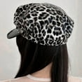 thumbnail image 4 of Womens Leopard Print PU Leather Newsboy Hat Peaked Beret Cap Studded Punk Cadet Captain Sailor Hat Military Flat Top Cap, 4 of 4