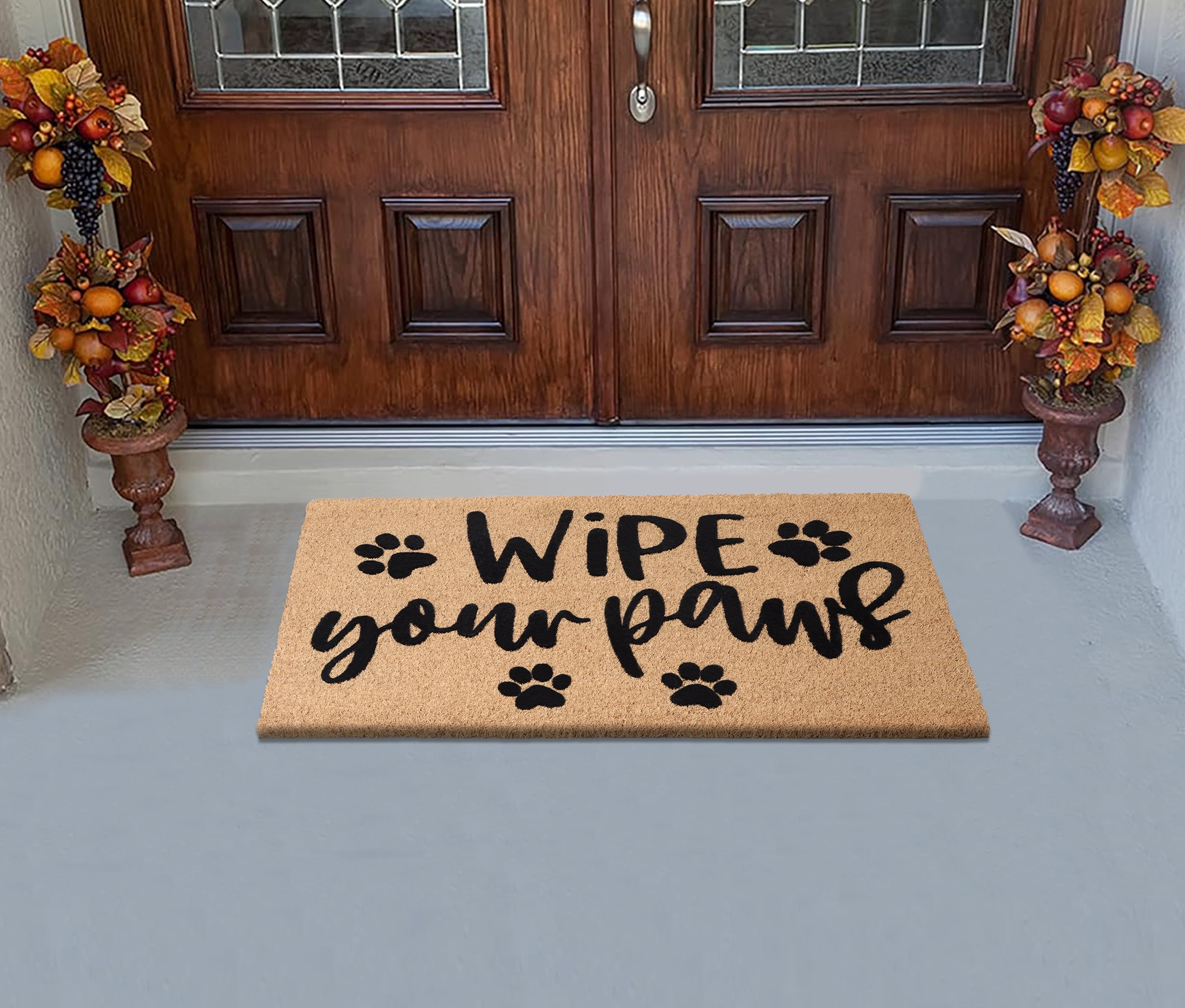 A1HC Natural Coir Flocked Doormat, Wipe Your Paws Black , 24"x36", Durable Outdoor Welcome Mat, Non-Slip, Pet Friendly, Fade Resistant
