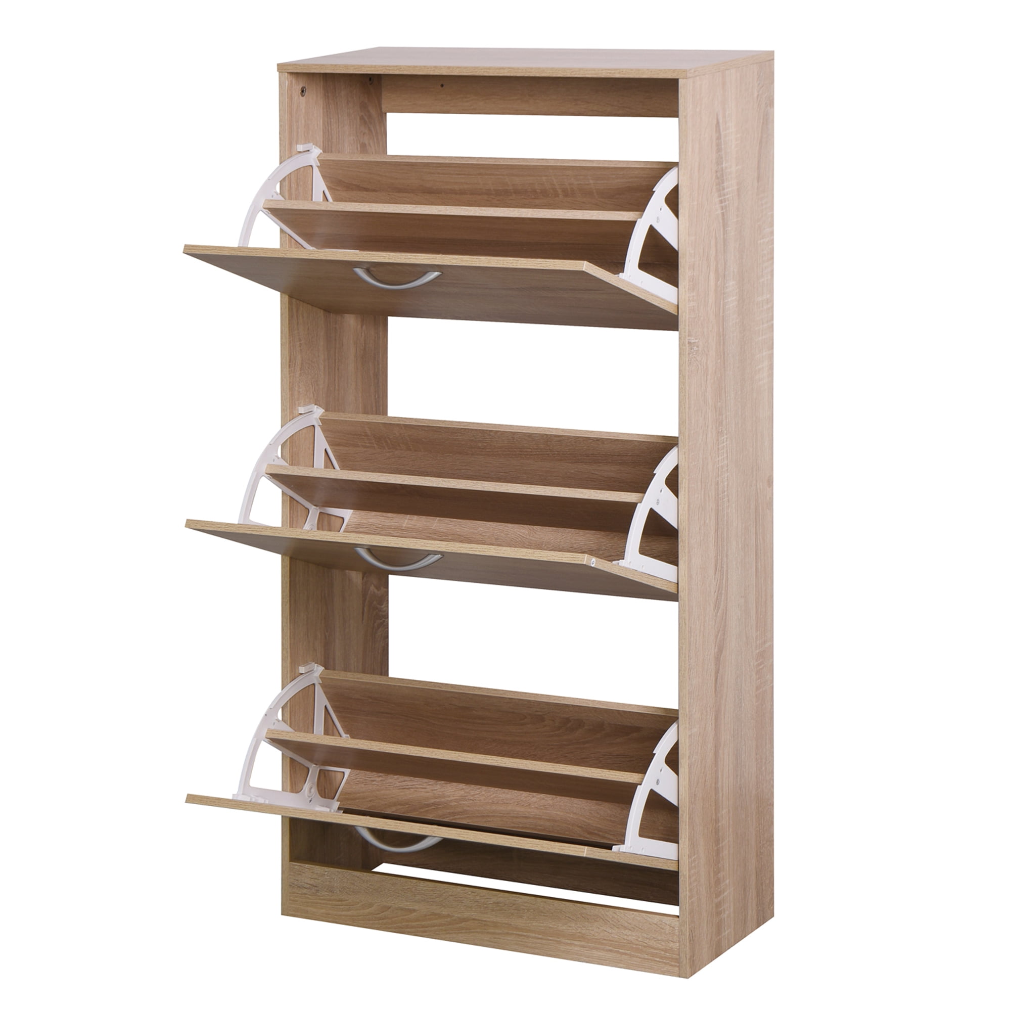Kadyn Wooden 3-Drawer Shoe Cabinet for Entryway, White Freestanding Shoe Rack Storage Organizer with 2 Flip Doors, Wood Color Kadyn Wooden 3-Drawer Shoe Cabinet for Entryway, White Freestanding Shoe Rack Storage Organizer with 2 Flip Doors, Wood Color