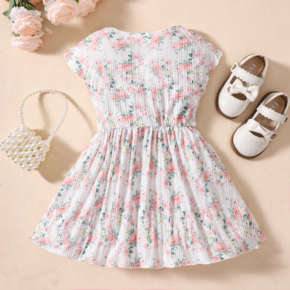 Vedolay Little Girls Dresses Girls Polka Dot Print Midi Dress Button Down V Neck Short Sleeve Ruffle Casual Dresses,White 3-4 Years