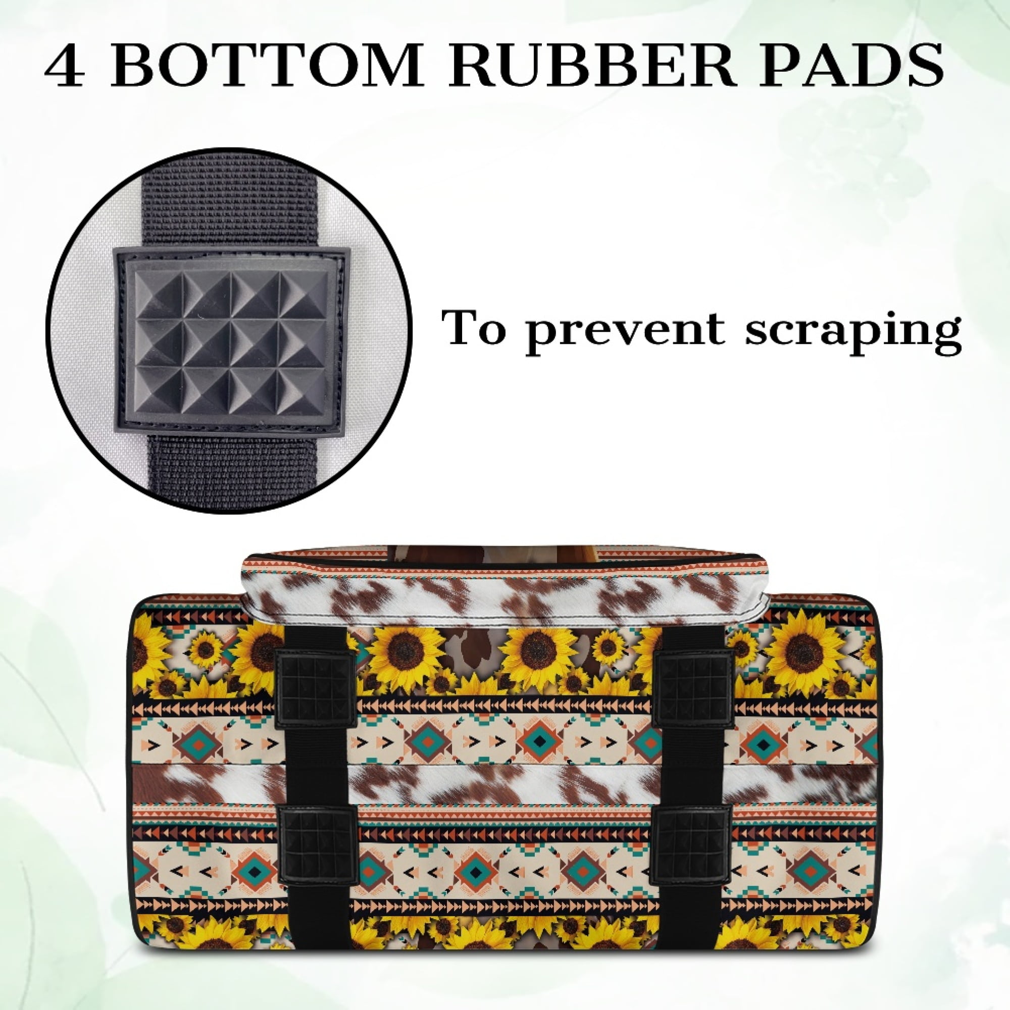 ZIATUBLE Aztec Ethnic Sewing Machine Tote Bag Sunflower Cow Traveling Bag with Zipper Cow Print Organizer Bag with Storage Pocket Sewing Machine Cabinets and Storage Organizer