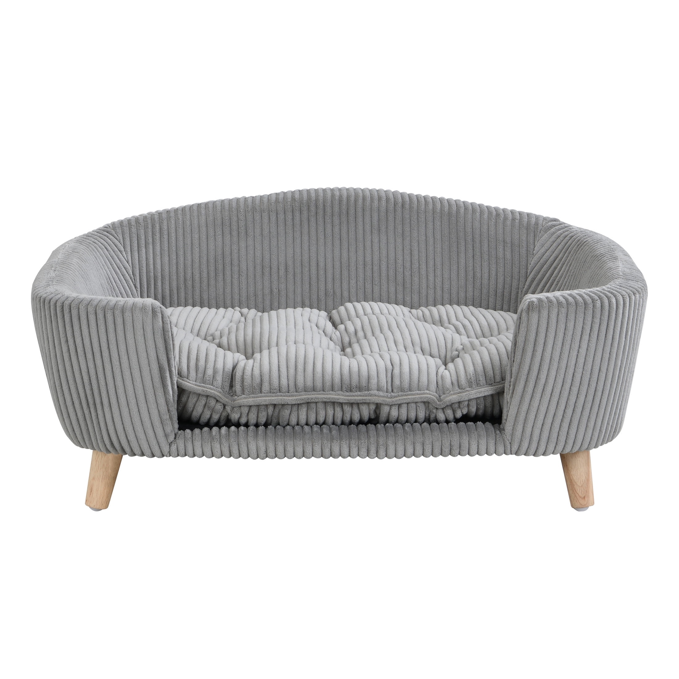 Christopher Knight Home Small Dog Bed with Corduroy Cushion & Solid Wood Legs, 30" x 22", Grey
