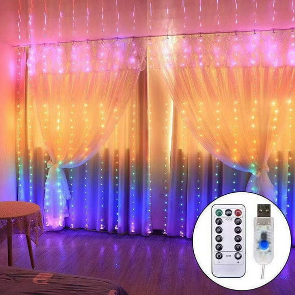 Light Curtains, Battery Operated LED Cascading Light Backdrop Curtain for Bedroom, Wedding, Decoration or Christmas (Rainbow)