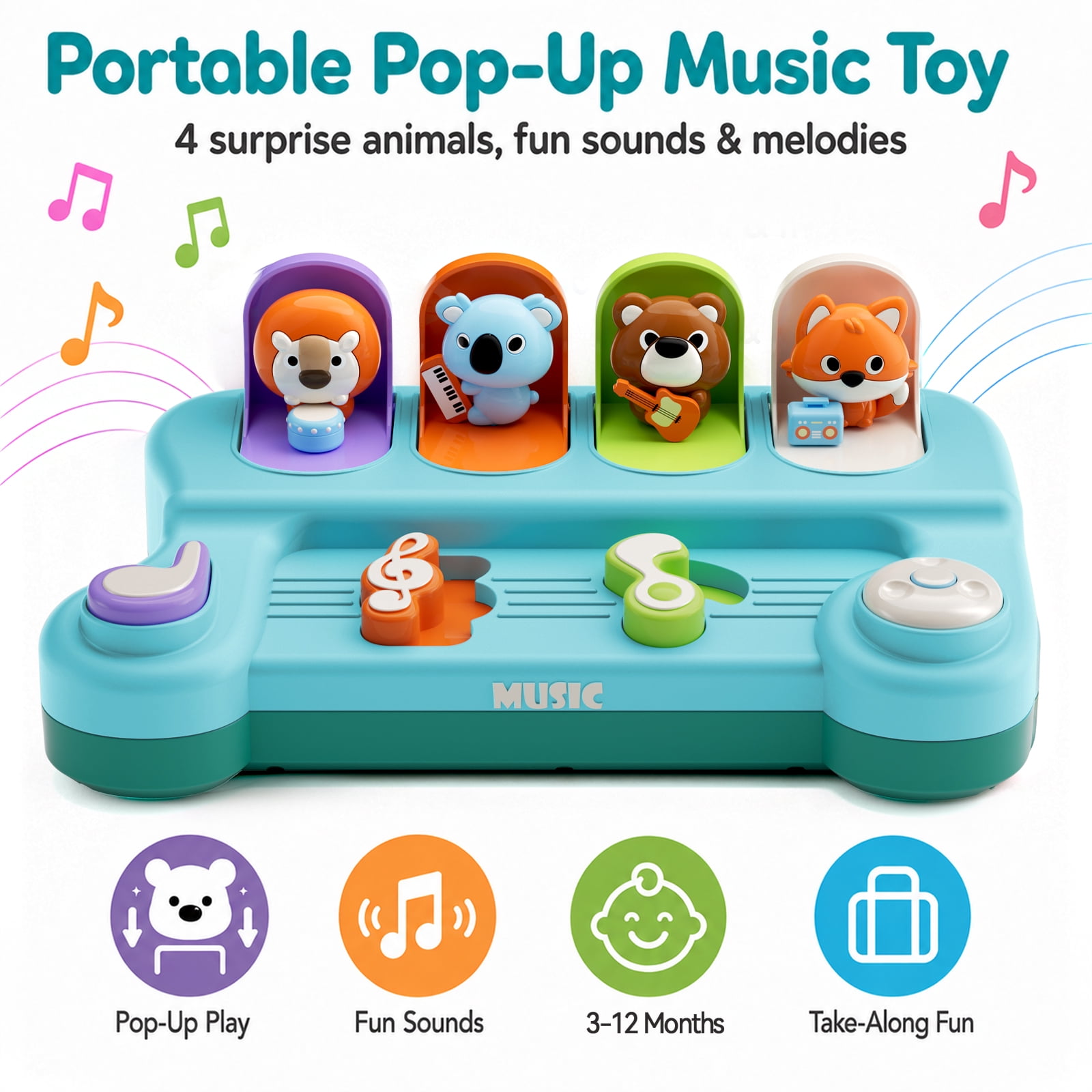 Dimoarch Toy for 1 Year Old Boy Girl, Pop Up Baby Toy with Music, Cause and Effect Toy for 6-9-12-18 Months Gift for Infant