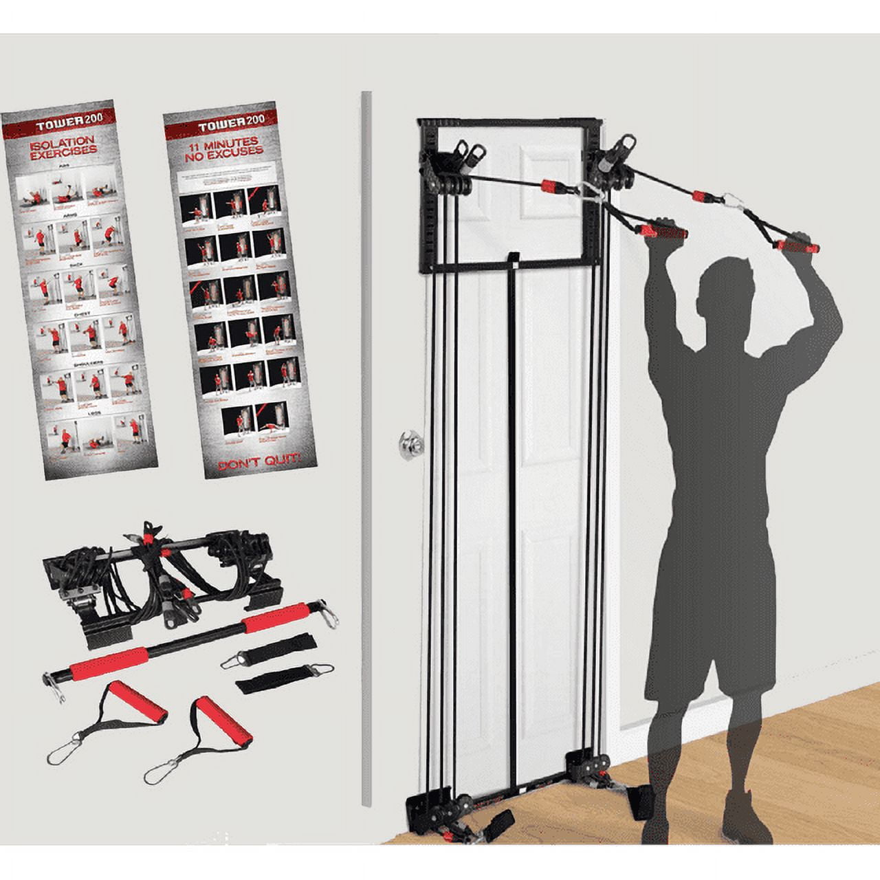 Tower 200 Door Gym Full Body Workout System Handles Ankle Straps Straight Bar DVD Chart Home Fitness Exercise Trainer in Kosovo at 174 Rating 5
