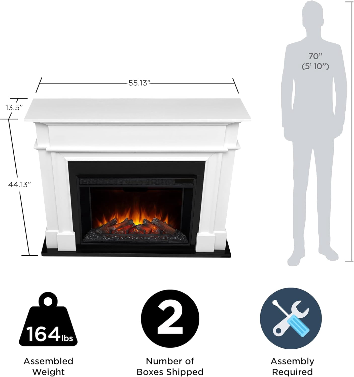 Real Flame Harlan 55" Grand Electric Fireplace in White