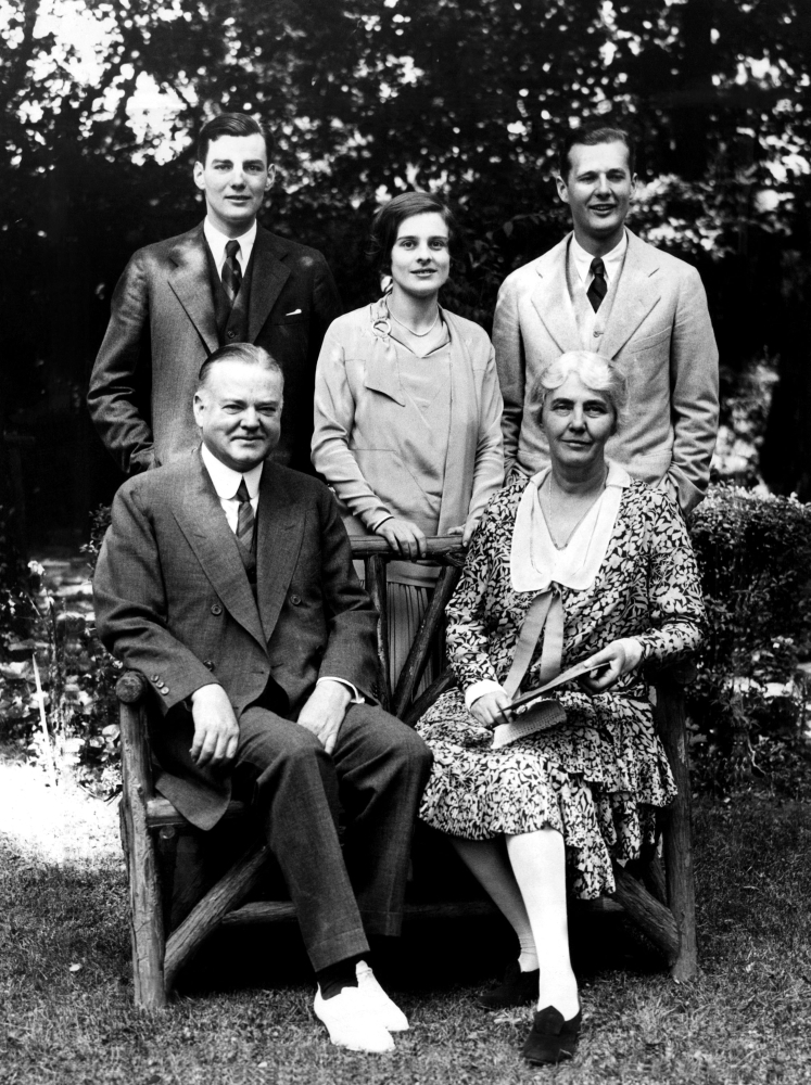 Herbert Hoover With His Wife And Family On The Grounds Of His Home