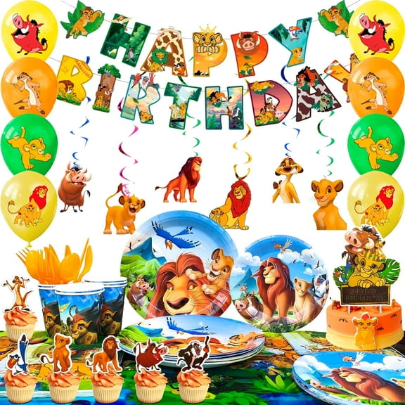 Lion King Birthday Party Supplies, Lion King Party Decorations & Tableware Set-Lion King Birthday Decorations Balloon Banner Plates Cups Tablecloth etc Lion King Themed Birthday Party Supplies