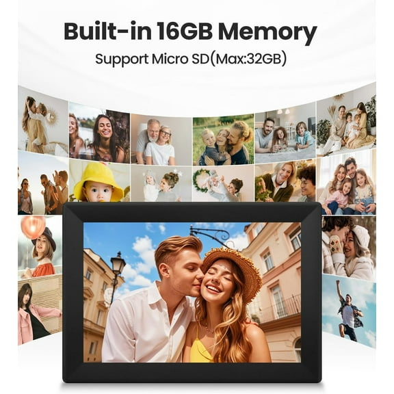 10.1inch Digital Photo Frame WiFi Touch Screen HD IPS Display 16GB Storage Send Photos Videos Instantly