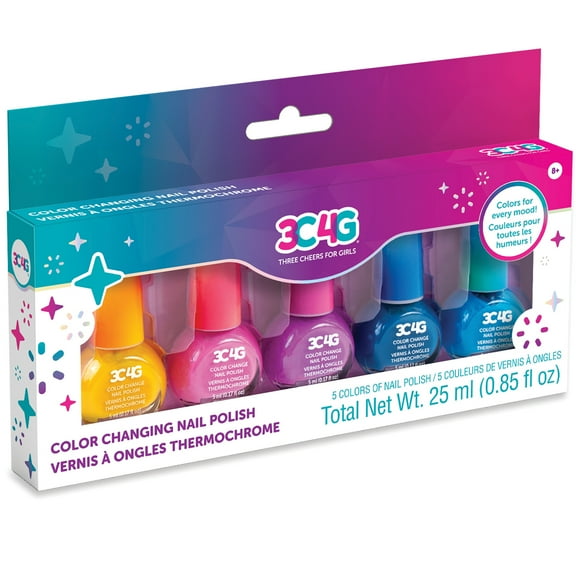 Three Cheers For Girls: Color Changing Nail Polish Set - 5 Bottles, Temperature Changing Shades, Teens Tweens & Girls, Non-Toxic Long-Lasting Polish, Colors For Every Mood, Kids Ages 8 