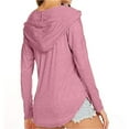 thumbnail image 3 of Pullover Hoodies Tops Long Sleeve for Women V Neck Drawstring Casual Loose Fitting Blouses Fall Winter Solid Color Sweatershirt Tops,Pink,XL, 3 of 4