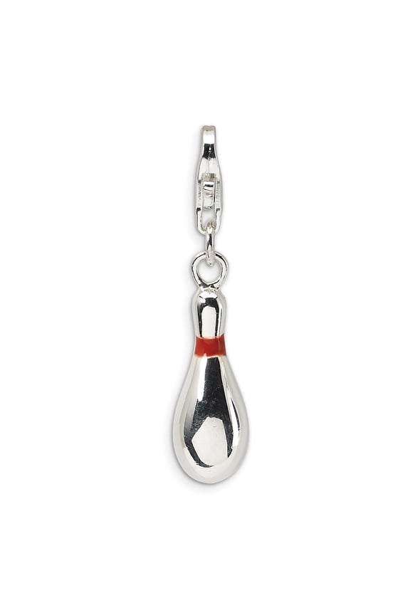 Sterling Silver Amore La Vita Polished 3-D Enameled Bowling Pin Charm Pendant with Fancy Lobster Clasp