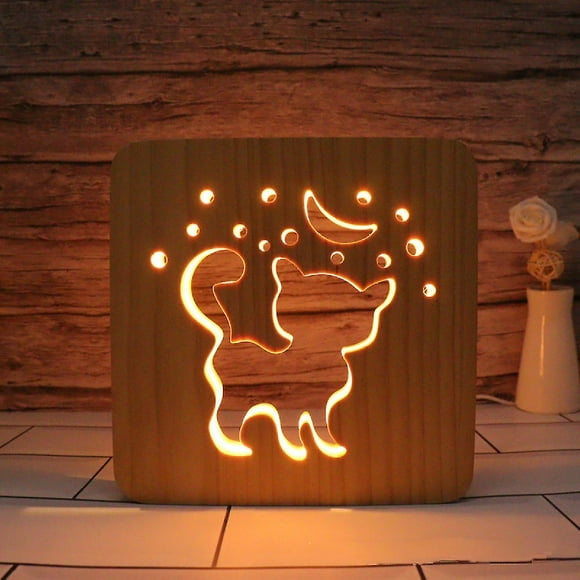 Puppy Led Night Light Solid Wood Low Energy Used Button Switch Soft