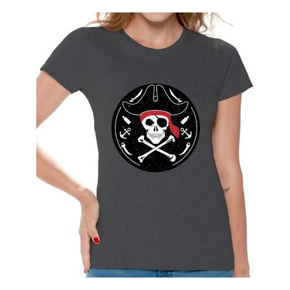 Awkward Styles Jolly Roger Tshirt for Women Pirate Skull Shirt Jolly Roger Skull T Shirt Dia de los Muertos Gifts for Her Day of the Dead Shirt Pirate Skull Flag Shirt Pirate Birthday Costume Shirt