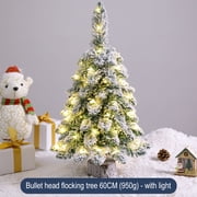 18 Pre-lit Mini Christmas Tree, Snowy Small Xmas Tree with LED Lights, Wood Base Flocked Artificial Lighted Tabletop Christmas Tree for Home Office Desktop Decor