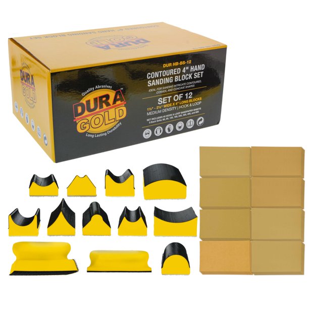 DuraGold 12Piece Contoured Profile 4" Hand Sanding Block Set with 40