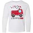 thumbnail image 3 of Inktastic Set My Heart on Fire Valentine Fire Truck with Hearts Long Sleeve Youth T-Shirt, 3 of 5