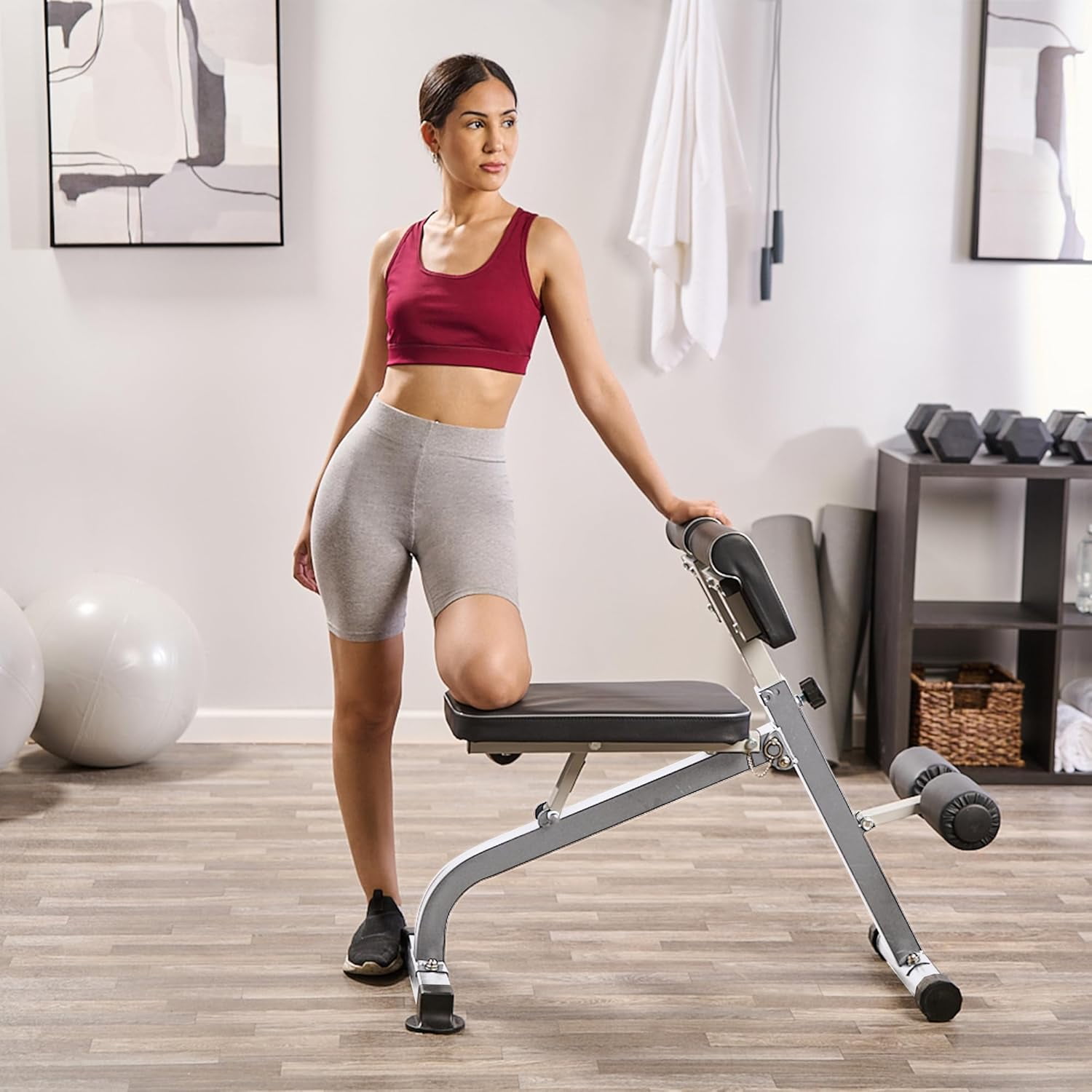 LifePro SculptTrainer Roman Chair Hyperextension Bench Adjustable Back Extension, Ab Bench & Foldable Sit-Up Bench for Home Gym Strength Training - Silver