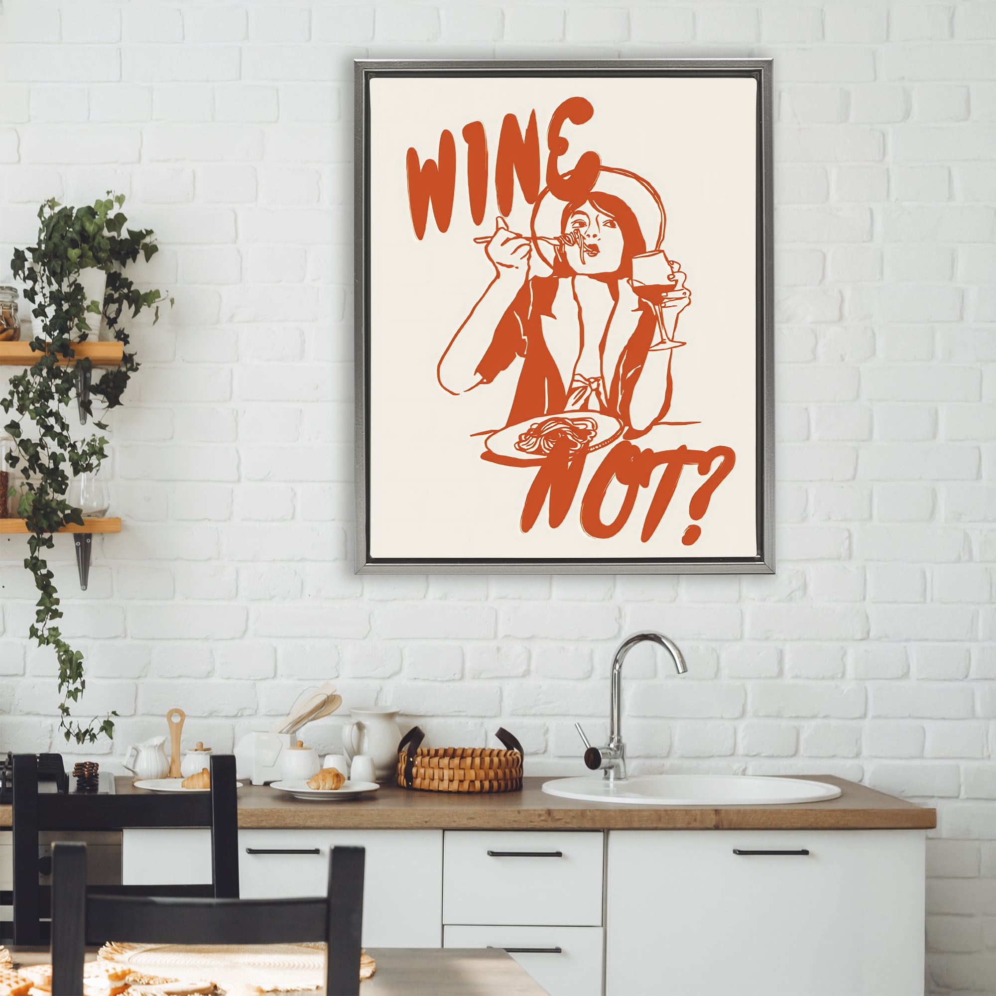 Stupell Industries Wine Not Retro Meal Time Gray Framed Floater Canvas Wall Art, design by The Prints Vibe