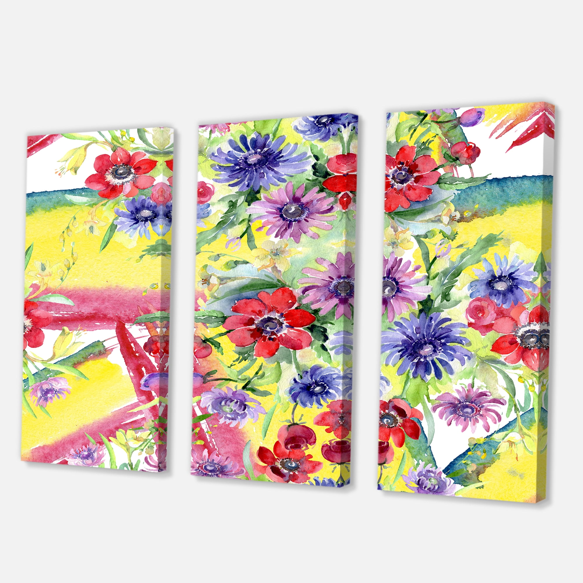 Designart ' Wildflowers and Vibrant Wild Spring Leaves V ' Modern Canvas Wall Art Print