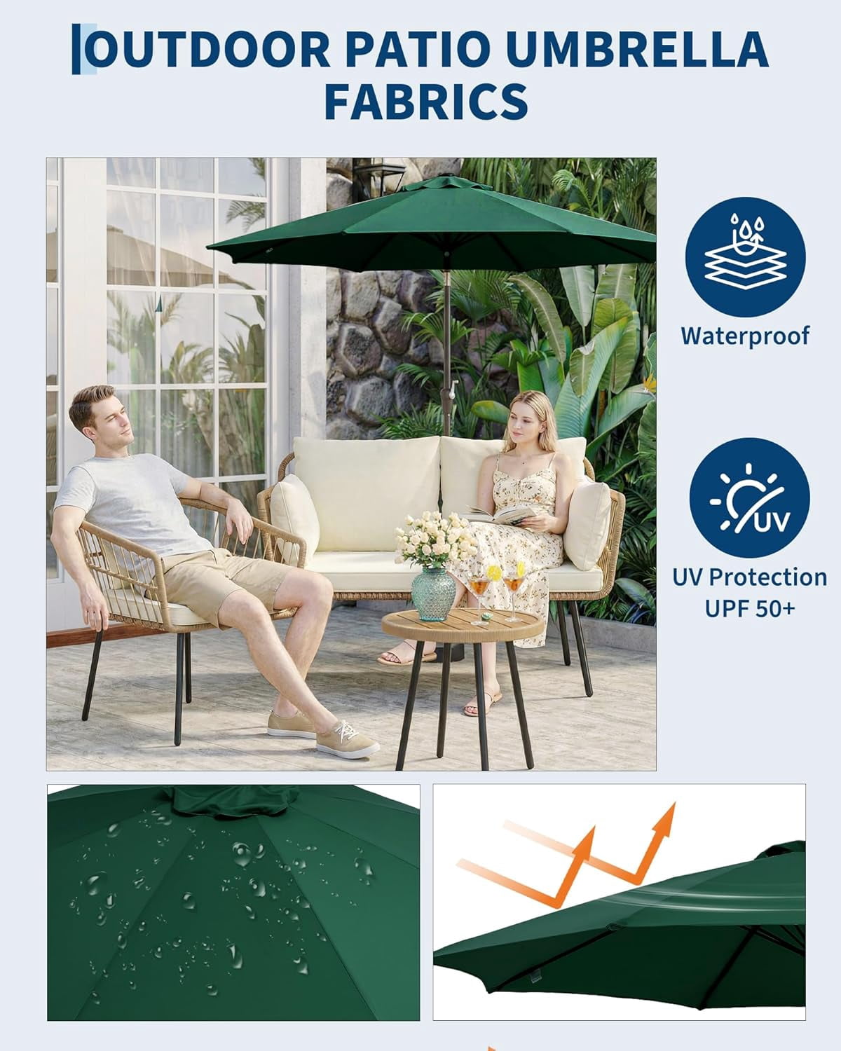 SOLLED 9FT Patio Umbrella with Push Button Tilt & Crank, Outdoor Market Table Umbrella with 8 Ribs for Garden Backyard Deck Pool,Dark Green