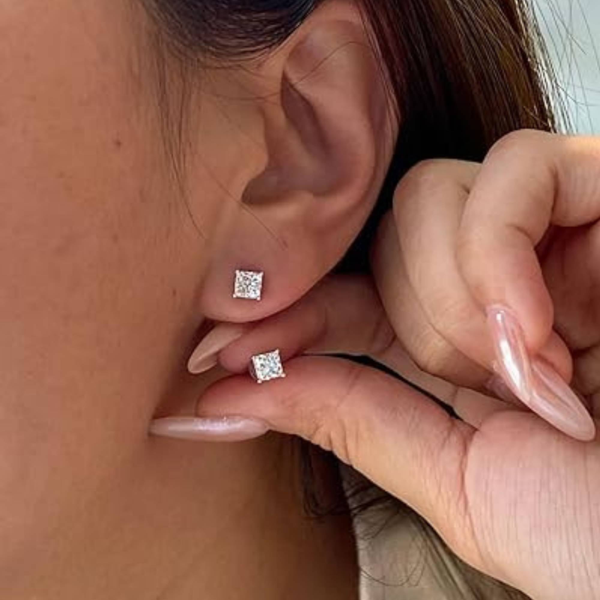 DewberryDiamonds 1 cttw Princess Cut IGI Certified Lab Grown Diamond Classic 4 Claw Solitaire Stud Earrings for Women & Men in 14K Solid White Gold Push Back (Clarity: VS, Color: EF, 1.00 cttw)