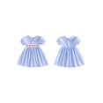 thumbnail image 2 of BemeyourBBs Toddler Baby Girls 4th of July Dress Patriot Independent Day Summer Smocked Dress Firework USA Flag Letter Embroidery Petter Pan Doll Collar Short Sleeve Gingham Plaid Dress, 2 of 9