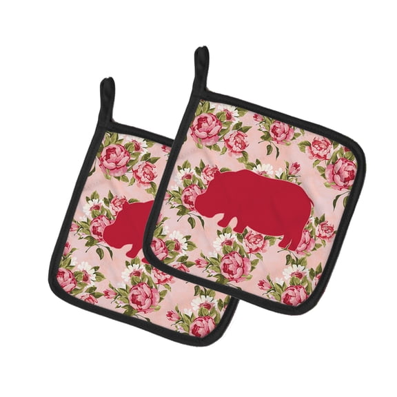 Caroline's Treasures BB1130-RS-PK-PTHD Hippopotamus Shabby Chic Pink Roses Pair of Pot Holders , 7.5HX7.5W, multicolor