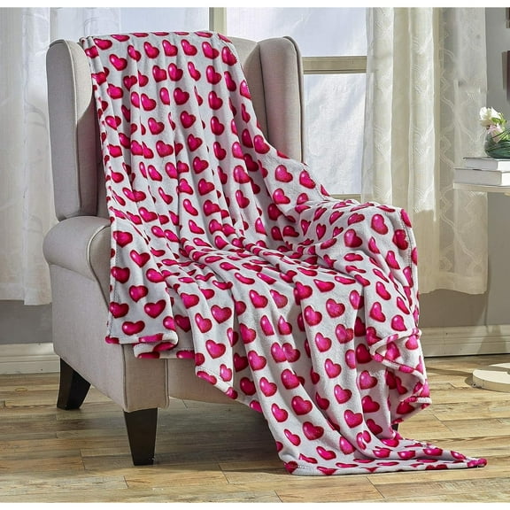 Heart Blanket – Ultra Soft Microplush Throw 50"x60" | Cozy Love Theme Gift for Couch, Bed, Travel, Valentine’s Day & More | Washable | Red Hearts