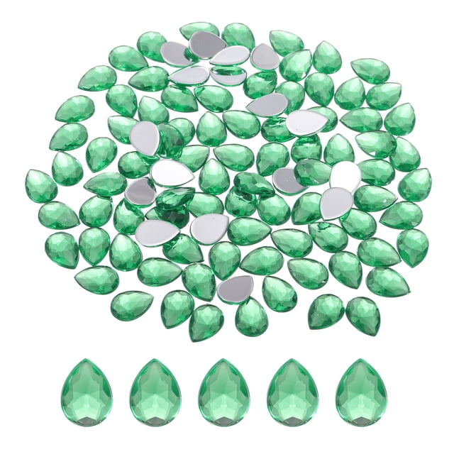 Uxcell 200Pcs Gemas de Acrílico de Fondo Plano en Forma de Gota de 0.4" x 0.6" Rhinestones Artificiales para Manualidades DIY Color Verde Oscuro
