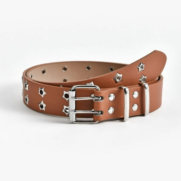 Zhuge Cinturón de piel para mujer, accesorio vintage hippie (marrón)
