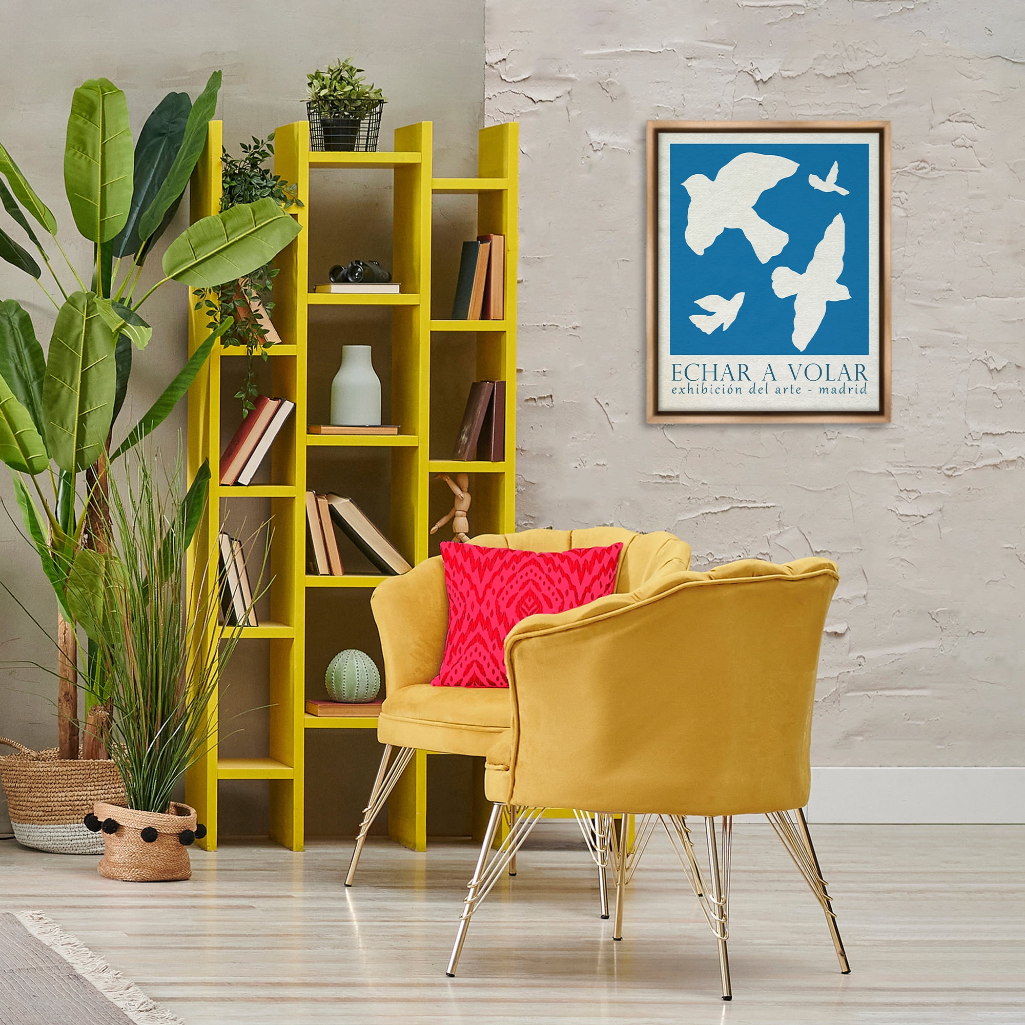 Stupell Industries Classic Exhibition Blue Birds Typography Painting Brown Floater Framed Canvas Art Print Wall Art, 17 x 21